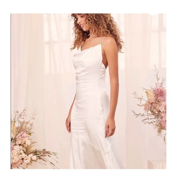 NWT Elliat Aisle Satin White Wedding Bride Slip Cowl Neck Maxi Dress Size Small - Picture 5 of 16